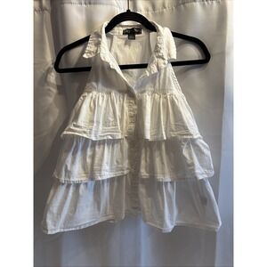 Iky & Me Tank Top Womens Large White Ruffle Tiered Button Up Lightweight Boho